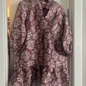 Mauve Floral V-Neck Tiered Dress